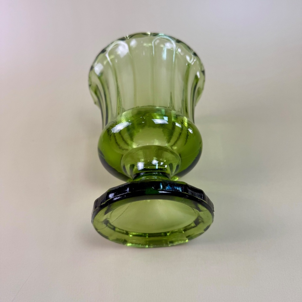 Vintage Avocado Green Pedestal Vase | Fluted Pressed Glass | Lenox Style - Picture 9 of 11